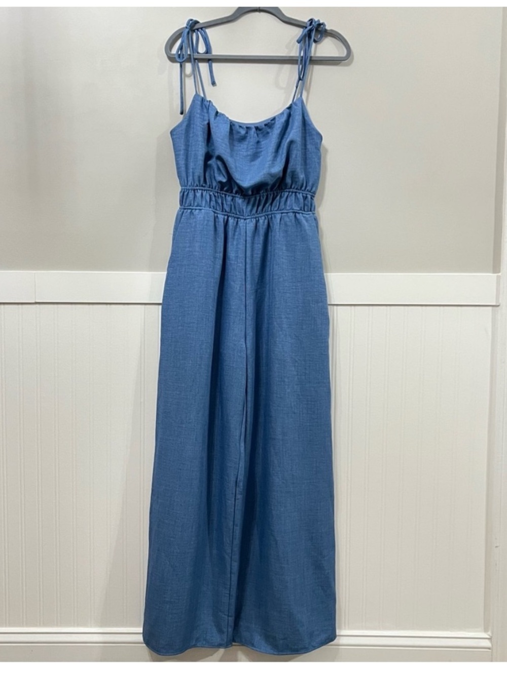 NEW Stitch Fix Gilli Megan Tie Strap Jumpsuit Indigo Blue Wide Leg Large